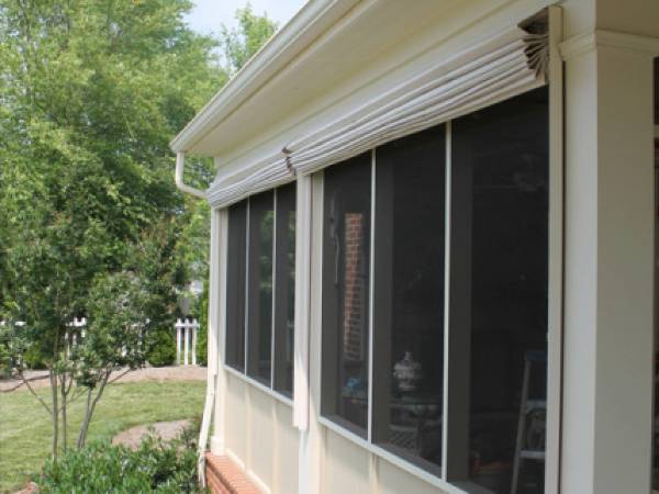 The porches window of the fireplace is installed with fiberglass insect screen.